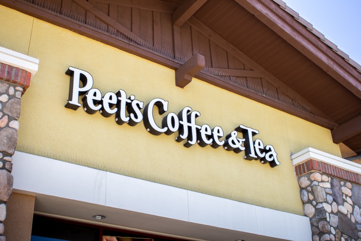 The exterior of a Peet's Coffee and Tea shop in Lake Forest, California