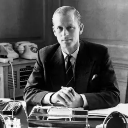 The Duke of Edinburgh at his desk in Buckingham Palace, London