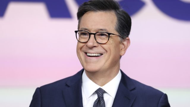 Stephen Colbert with VicaomCBS Inc. at the opening bell at NASDQ in 2019