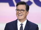 Stephen Colbert with VicaomCBS Inc. at the opening bell at NASDQ in 2019