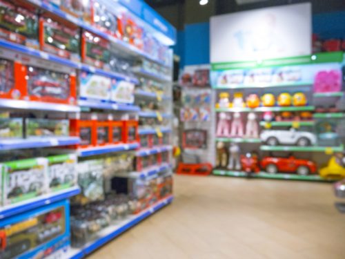 Blurred image of kids toy store background
