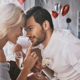 Couple celebrating Valentine's Day at home together