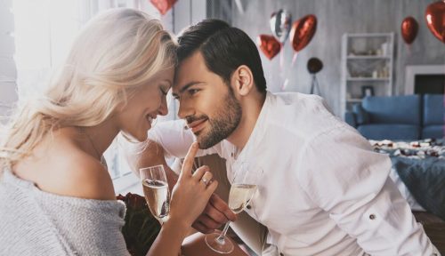 Couple celebrating Valentine's Day at home together