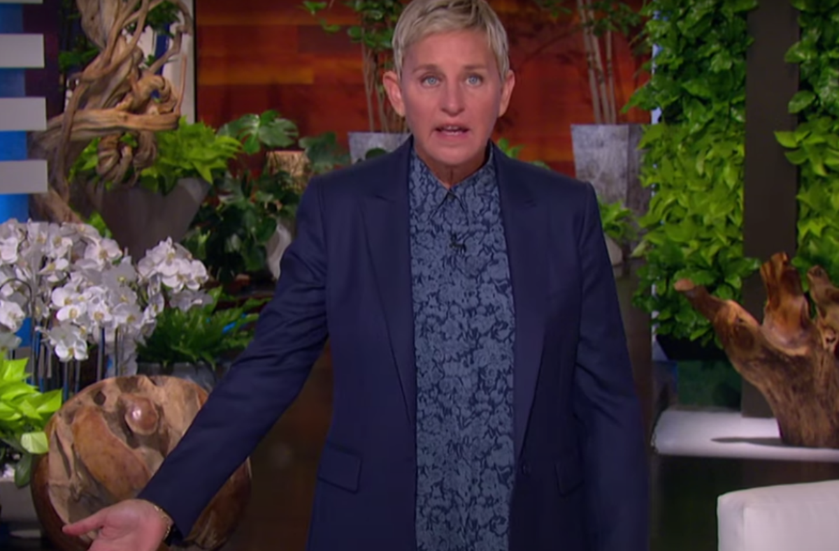 Ellen DeGeneres hosting her talk show in 2021