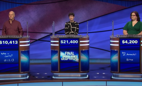 Contestants on a March 2021 episode of "Jeopardy!"