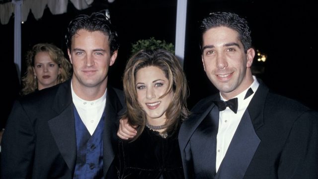 Matthew Perry, Jennifer Aniston, and David Schwimmer at the People's Choice Awards in 1995