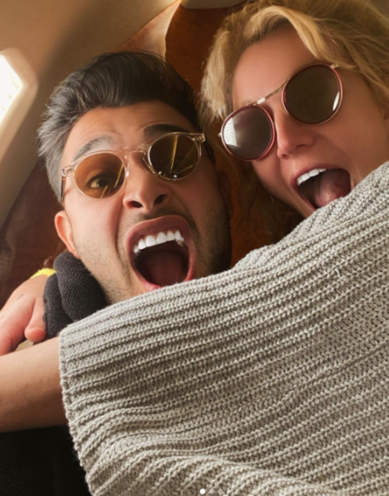 Sam Asghari and Britney Spears on a plane