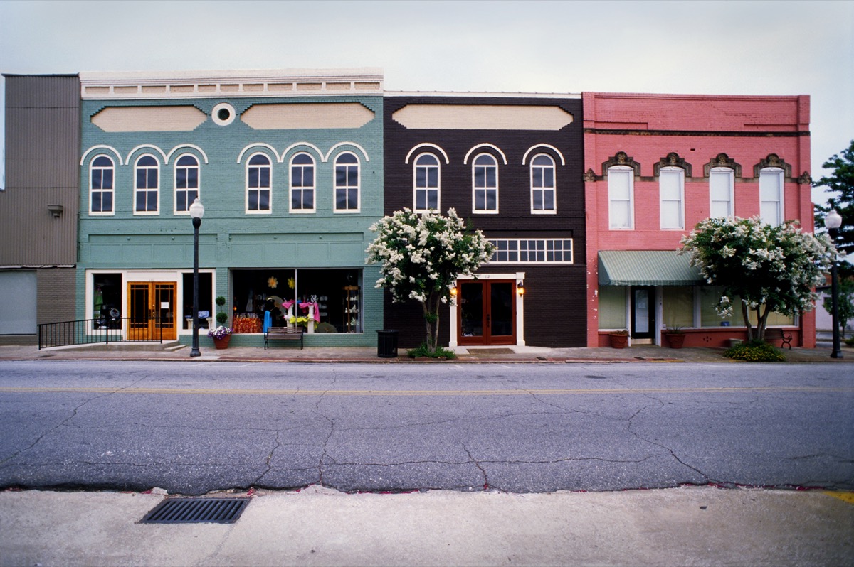 shops and road in Americus, Georgia