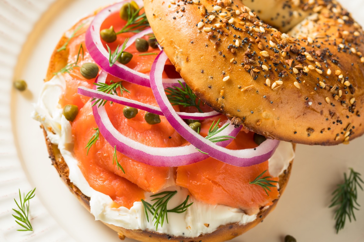 bagel with lox or smoked salmon and capers