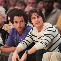 connor cruise and tom cruise courtside at a basketball game