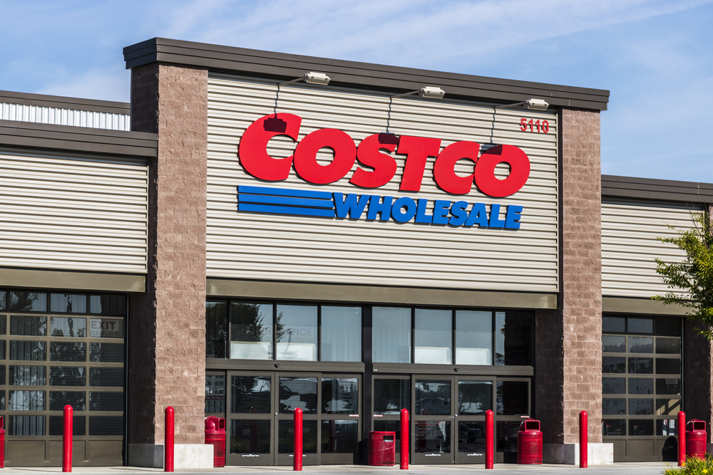 The storefront of a Costco warehouse wholesaler