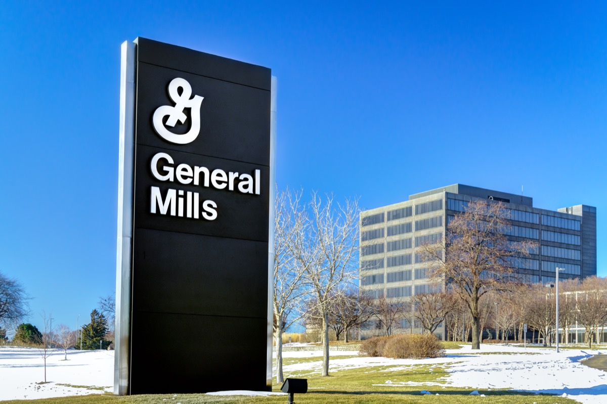 GOLDEN VALLEY, MN/USA - JANUARY 18, 2015: General Mills corporate headquarters and sign. General Mills, Inc. is an American multinational Fortune 500 corporation food products conglomerate.