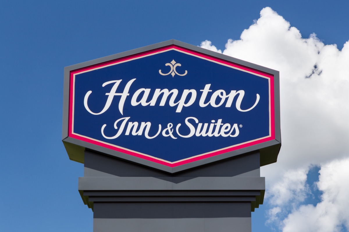 A Hampton Inn and Suites sign in Bloomington, Minnesota