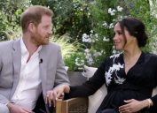 Harry and Meghan clench hands while talking about the Queen during Oprah interview on CBS on Mar. 7