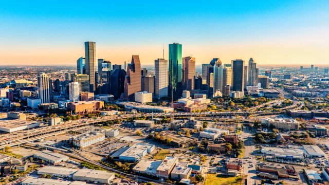 An aerial shot of the skyline of Houston, Texas