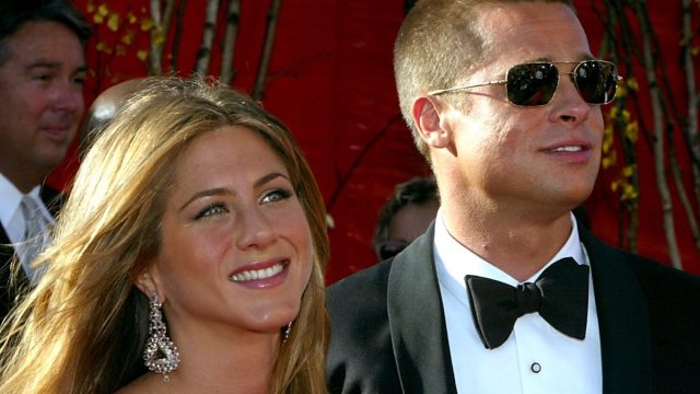 Jennifer Aniston and Brad Pitt at the Emmy Awards in 2004