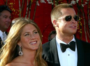 Jennifer Aniston and Brad Pitt at the Emmy Awards in 2004