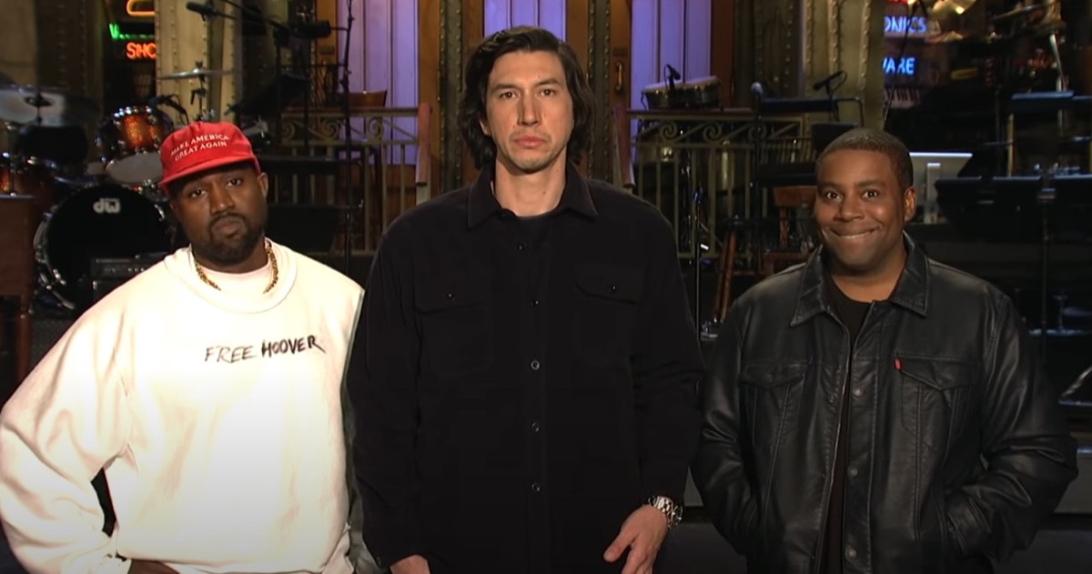 Adam Driver, Kenan Thompson, and Kanye West on "Saturday Night Live" in 2018