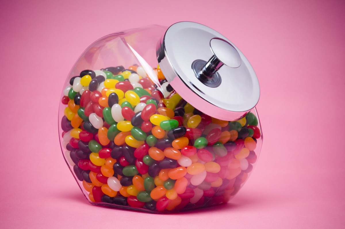 colorful jelly beans in glass jar
