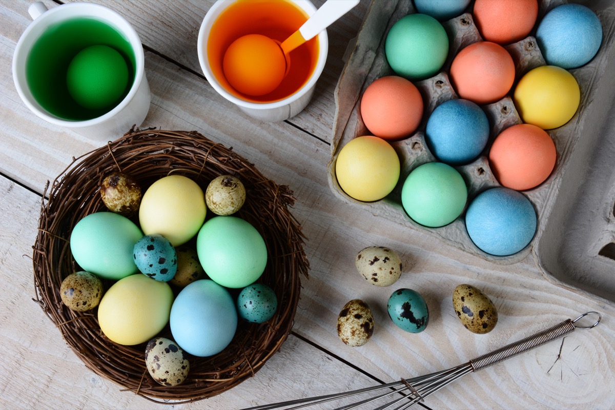 easter eggs, various colors, orange egg, green egg