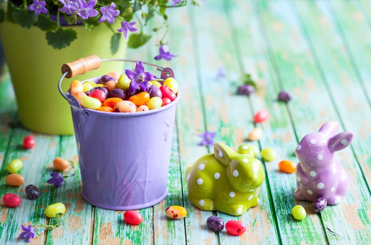 jelly beans in purple basket