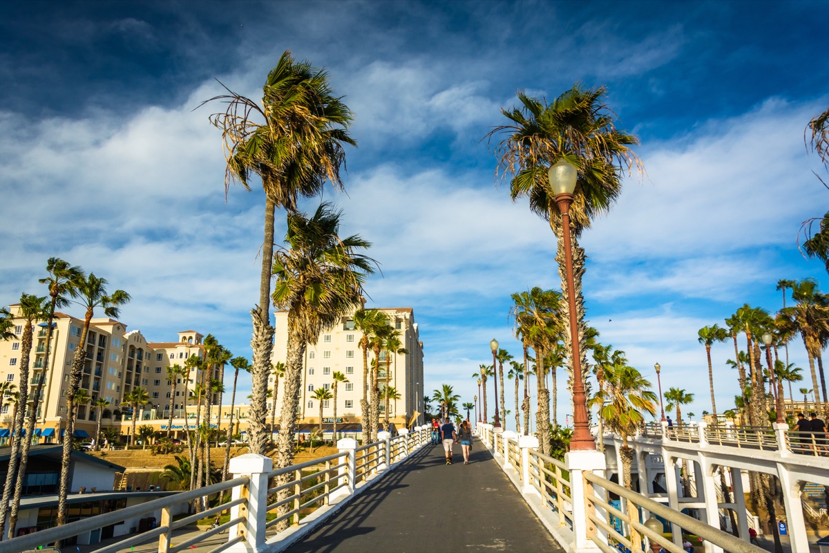 walkway pier, palm trees, oceanside, california