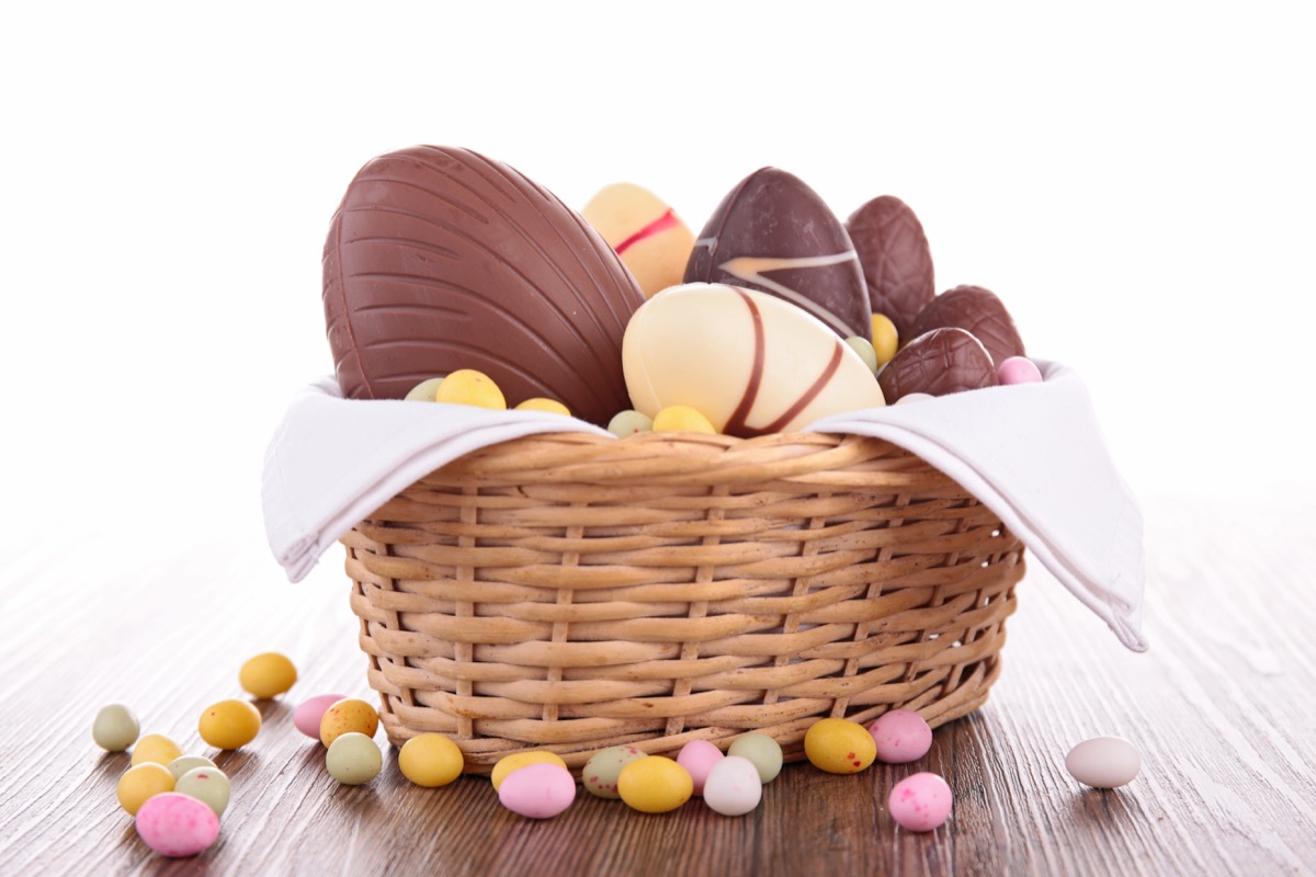 assortment of chocolate eggs in basket