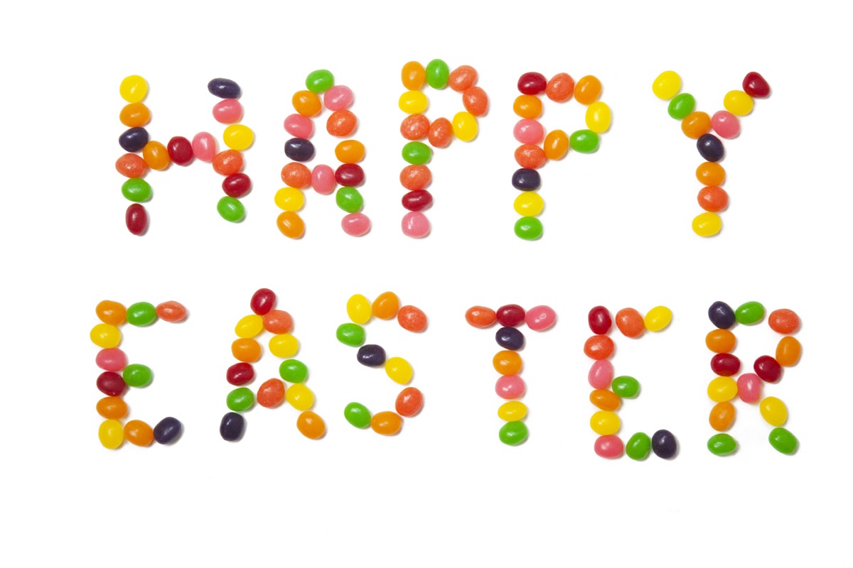 jelly beans spelled out as happy easter