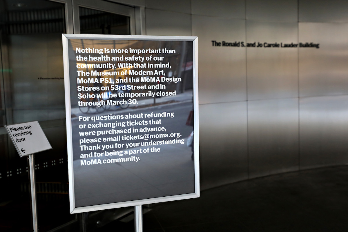 A closed sign outside of Museum of Modern Art on March 13, 2020 in New York City. Due to the ongoing threat of the coronavirus (COVID-19) outbreak in the United States, many events have been canceled. 