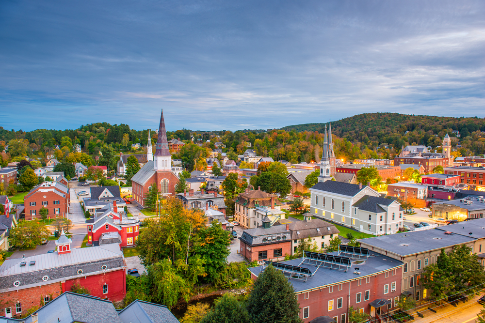 An aerial view of Montpelier, Vermont