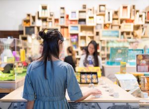young woman shopping at a gift store