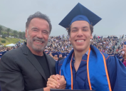 Arnold Schwarzenegger and Joseph Baena at Baena's college graduation in 2019
