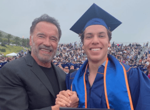 Arnold Schwarzenegger and Joseph Baena at Baena's college graduation in 2019