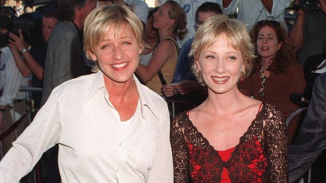 Ellen DeGeneres and Anne Heche at the premiere of "Contact" in 1997