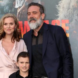 Hilarie Burton, Augustus Morgan, and Jeffrey Dean Morgan at the premiere of "Rampage" in 2018