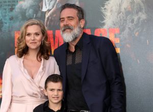 Hilarie Burton, Augustus Morgan, and Jeffrey Dean Morgan at the premiere of "Rampage" in 2018