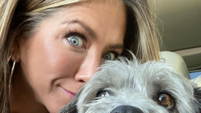 Jennifer Aniston in a selfie with her dog Clyde