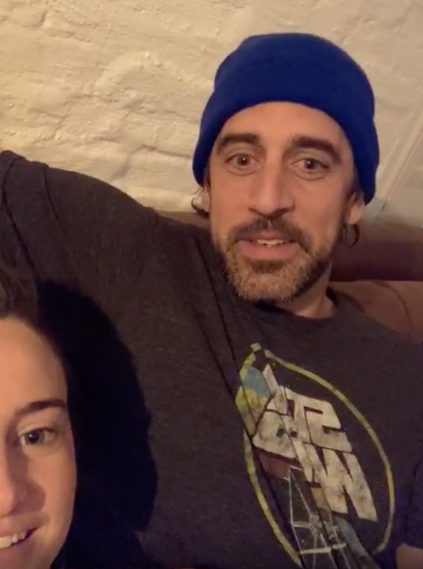 Shailene Woodley and Aaron Rodgers in his Instagram Live video