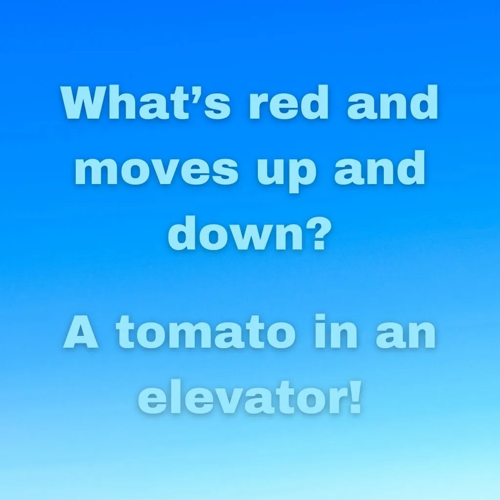 "What's red and moves up and down? A tomato in an elevator!"