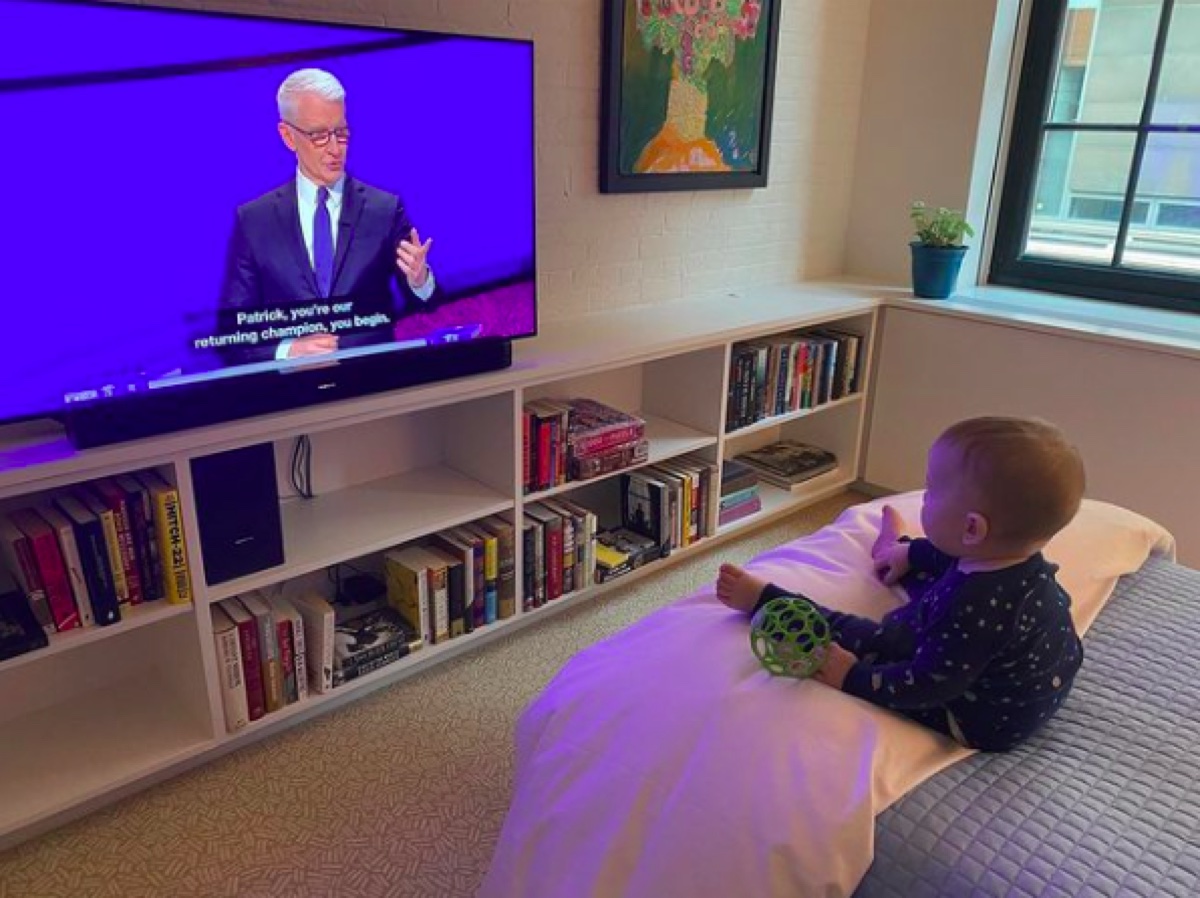 Wyatt watching Anderson Cooper host Jeopardy!