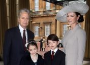 Michael Douglas, Catherine Zeta-Jones, Carys, and Dylan at Buckingham Palace in 2011