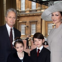 Michael Douglas, Catherine Zeta-Jones, Carys, and Dylan at Buckingham Palace in 2011