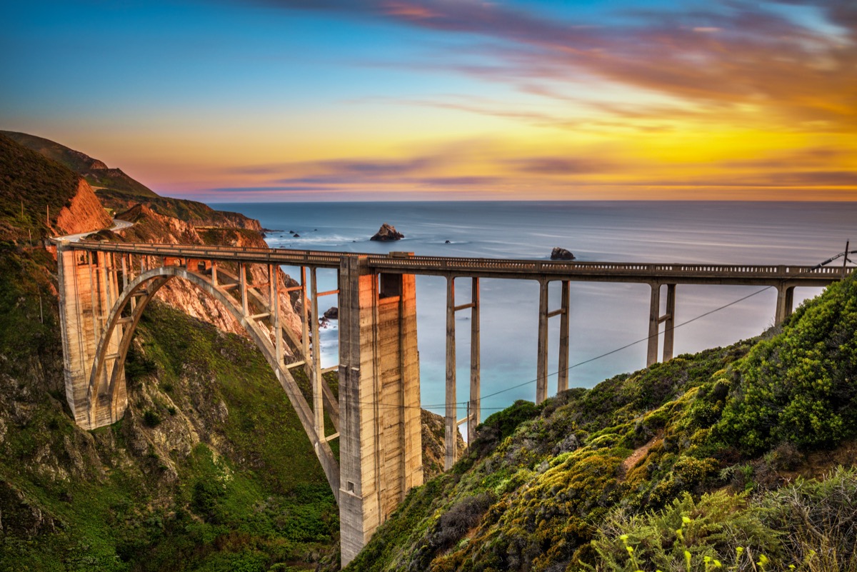 bixby bridge, sunset, california