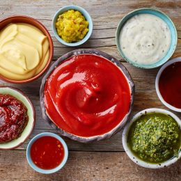 bowls of various condiments