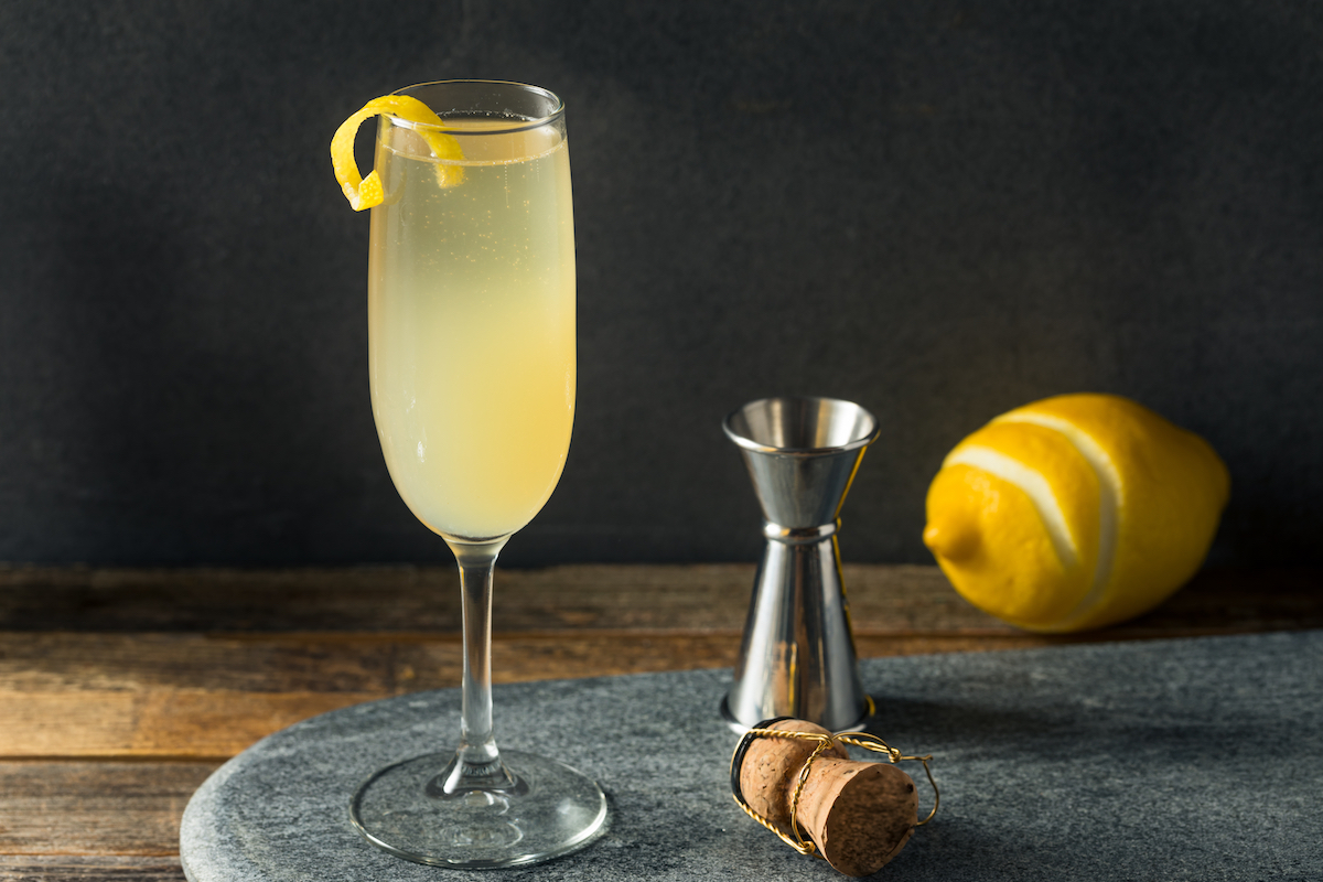 Boozy Refreshing French 75 Cocktail with Lemon and Champagne