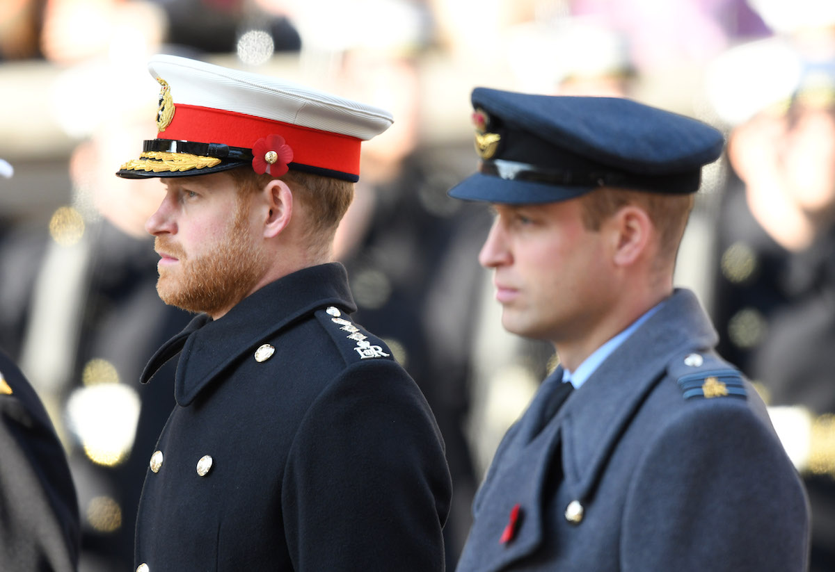 Prince Harry, Duke of Sussex and Prince William, Duke of Cambridge attend the annual Remembrance Sunday memorial at The Cenotaph on November 10, 2019 in London, England