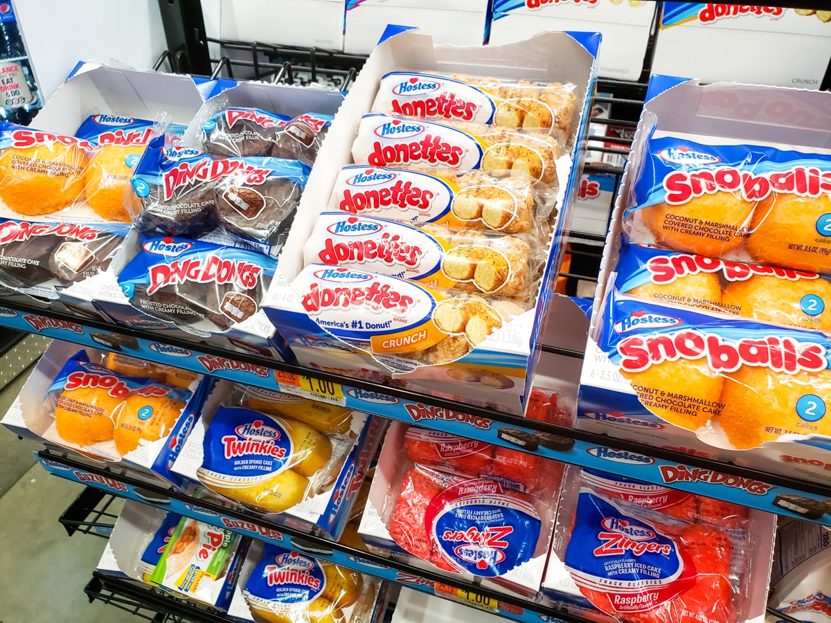 hostess desserts on rack at convenience store or grocery store