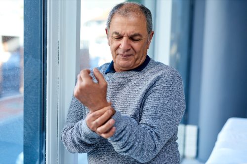 Shot of a senior man suffering from wrist pain