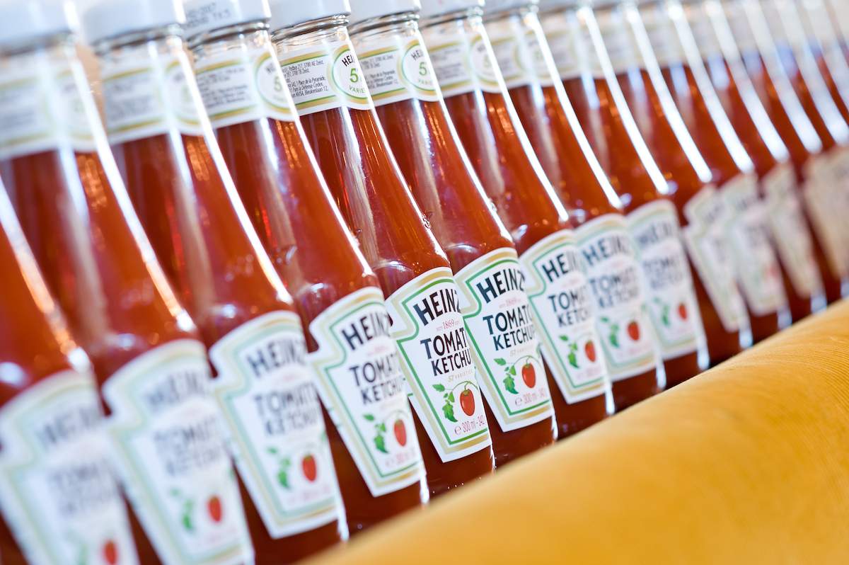 Heinz ketchup bottles on shelf