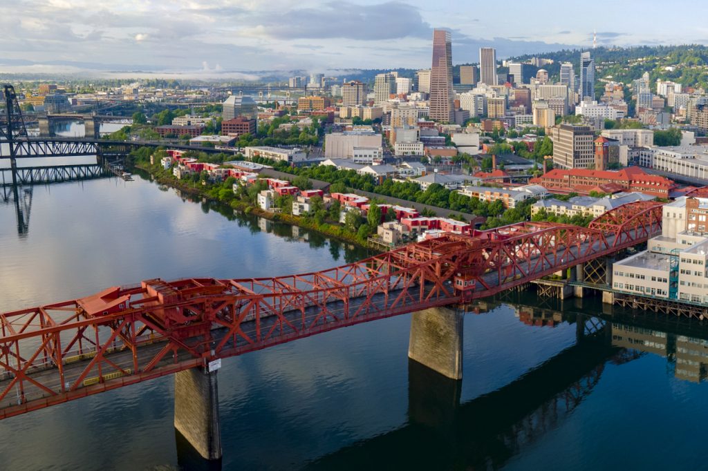 An aerial view of downtown Portland, Oregon